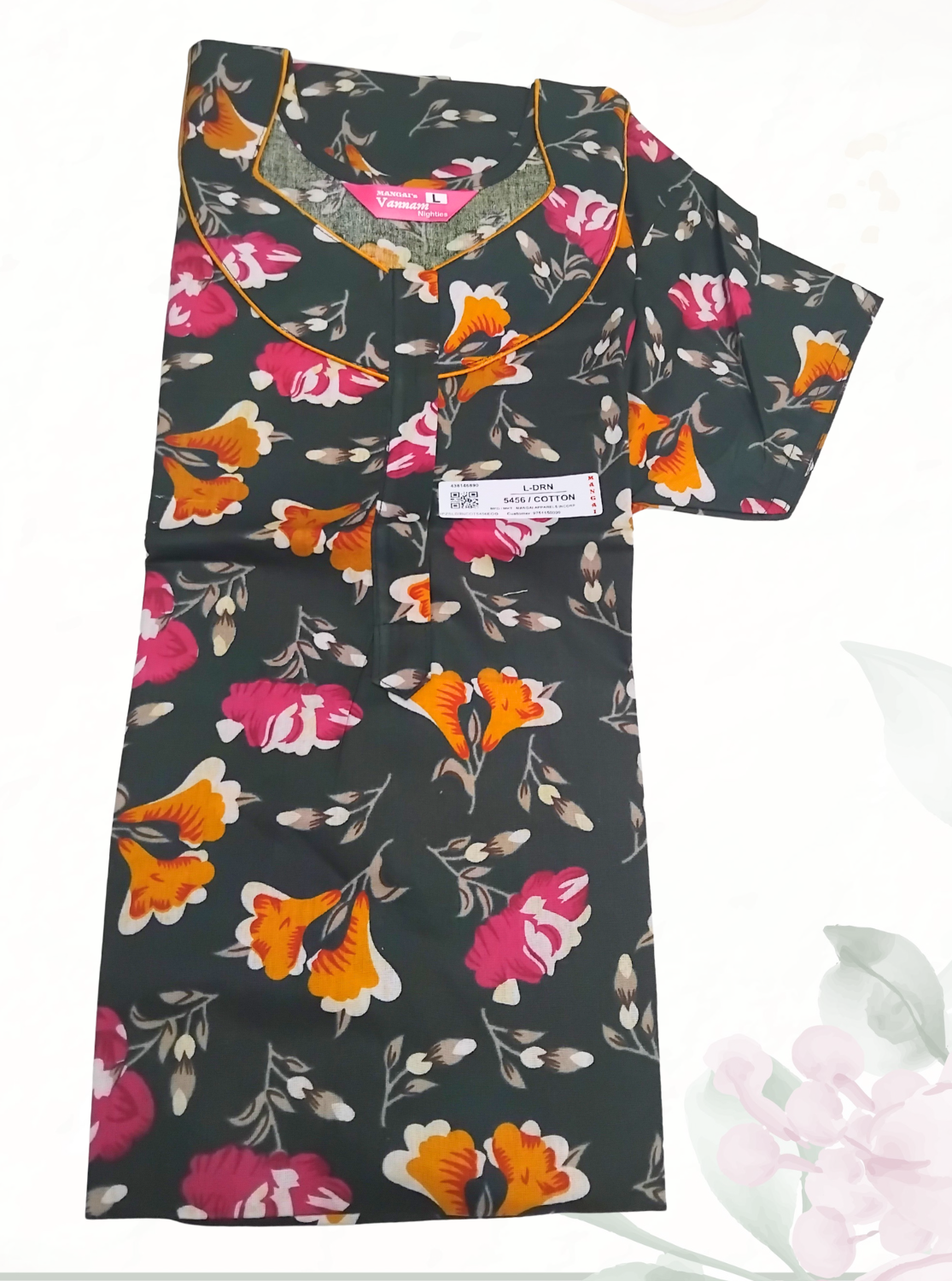 MANGAI Daily Wear Casual Comfort Fit Cotton Printed Nighties | Front Open Zipper Model | Fancy Round Neck with Side Pocket Cotton Nighties (DRN)