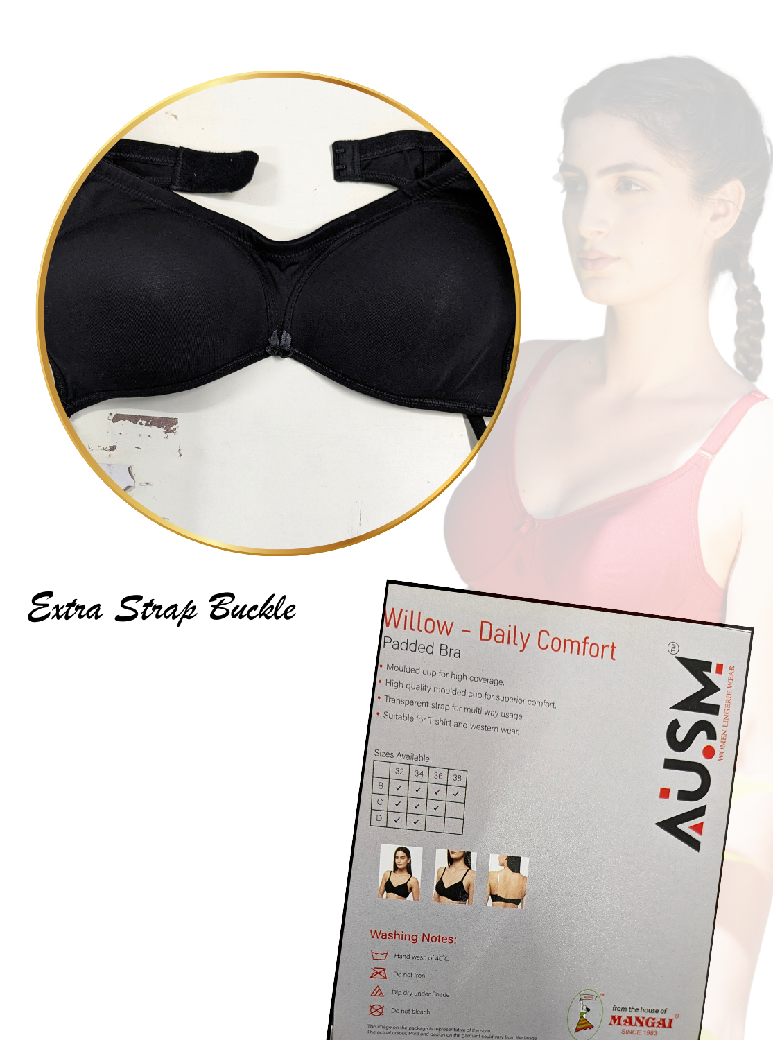 AUSM Willow - Padded Brassiere | Moulded Cup for High Coverage | Soft Padded for Superior Comfort | Suitable for T-Shirt & Western Wear (WILLOW)