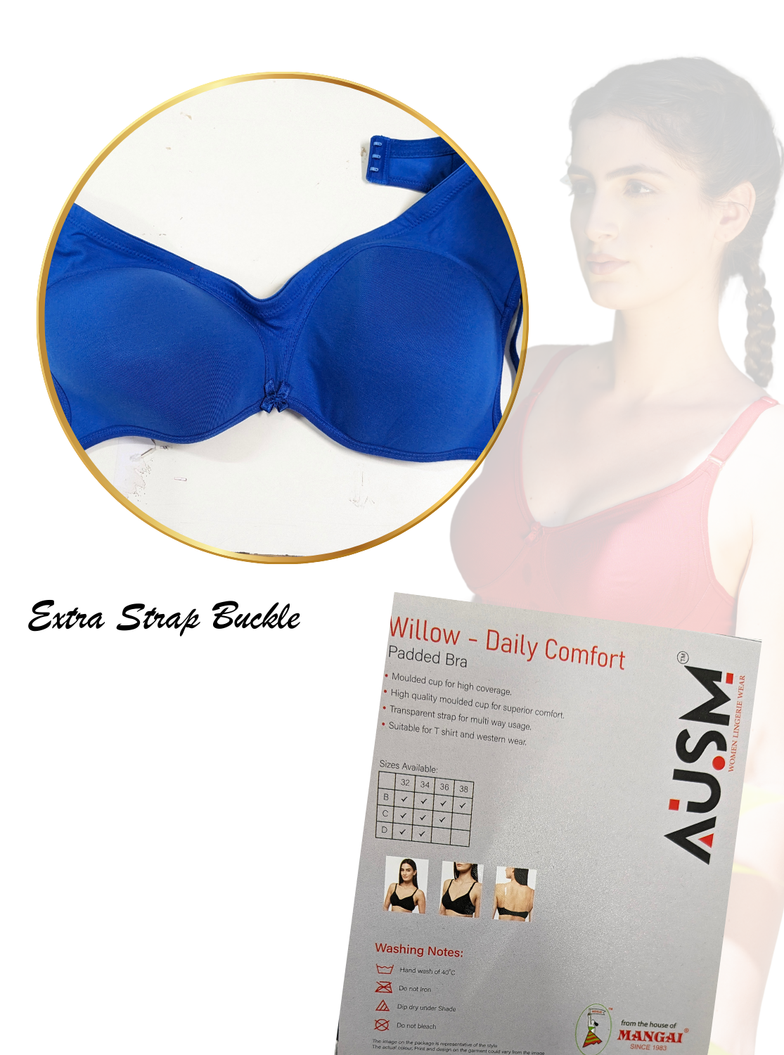 AUSM Willow - Padded Brassiere | Moulded Cup for High Coverage | Soft Padded for Superior Comfort | Suitable for T-Shirt & Western Wear (WILLOW)