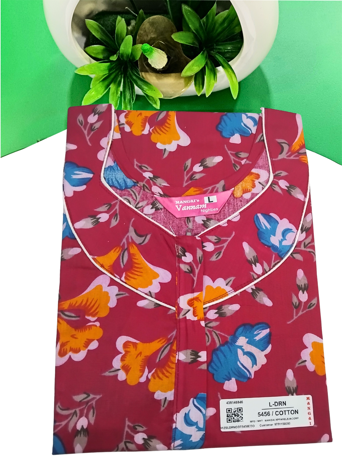 MANGAI Daily Wear Casual Comfort Fit Cotton Printed Nighties | Front Open Zipper Model | Fancy Round Neck with Side Pocket Cotton Nighties (DRN)