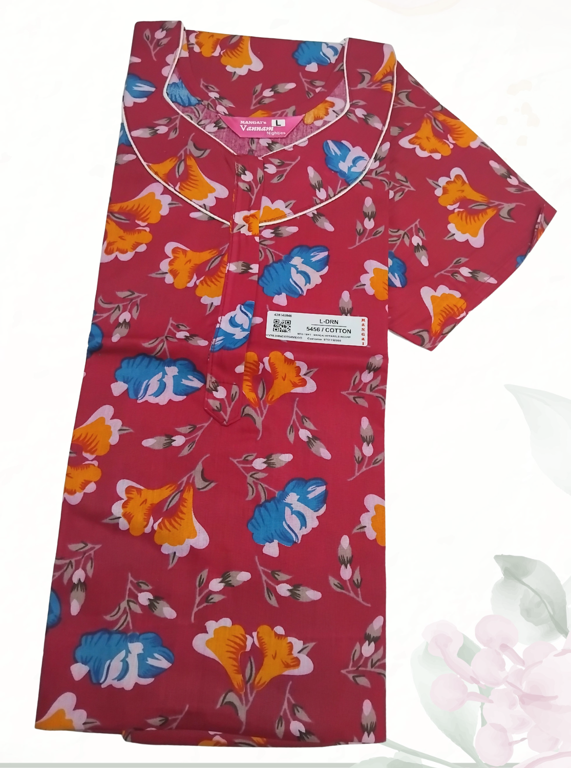 MANGAI Daily Wear Casual Comfort Fit Cotton Printed Nighties | Front Open Zipper Model | Fancy Round Neck with Side Pocket Cotton Nighties (DRN)