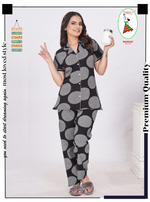 MANGAI Stylish HOSIERY Collar Night Suits | Stylish Print's All Over | Top & Bottom Set | Half Sleeve | Trendy Night Suits for Stylish Women's (HCPS)