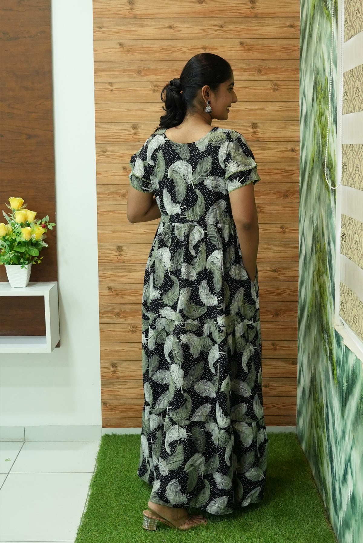 Stylish Arrivals Rayon Gathering Frock Model Night Gown's | Front Adjustable Gathering Style Rope Rope | Double Layer Sleeve | Trending Collection's for Stylish Women's (GFK)