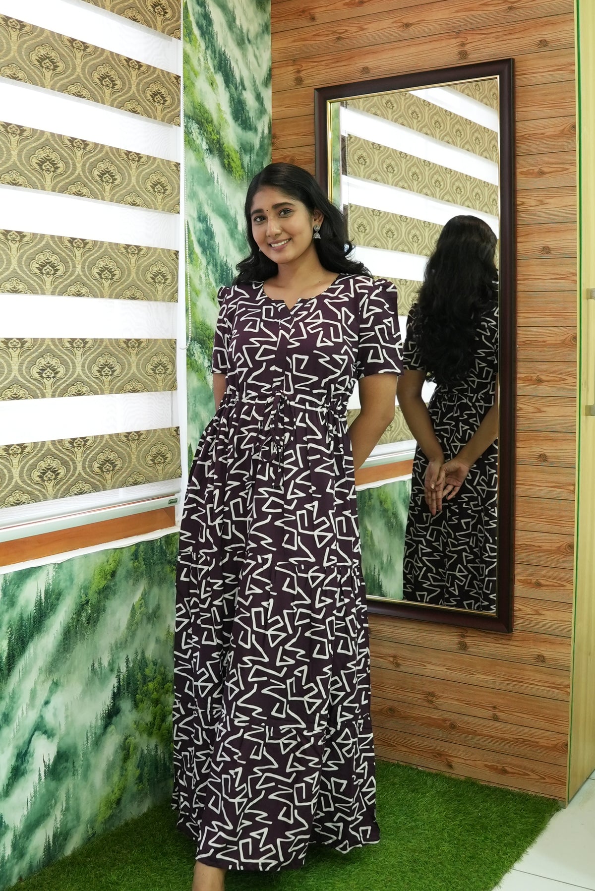 Stylish Arrivals Rayon Gathering Frock Model Night Gown's | Front Adjustable Gathering Style Rope Rope | Puff Sleeve | Trending Collection's for Stylish Women's (GFK)