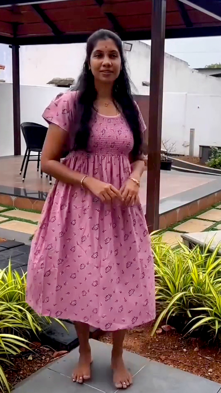 Alpine Smocking Maxi Frock Model Nightgown for Trendy Women's & Teenage Girl's | Stretchable Comfort to Body Fit | Side Pocket & Stylish Round Neck MAXI Gown for Women's Teenage Girl's (ASM)