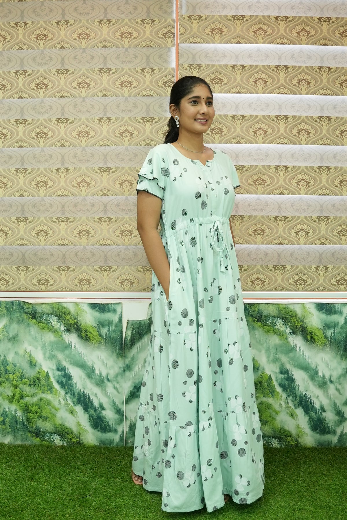 Stylish Arrivals Rayon Gathering Frock Model Night Gown's | Front Adjustable Gathering Style Rope Rope | Double Layer Sleeve | Trending Collection's for Stylish Women's (GFK)