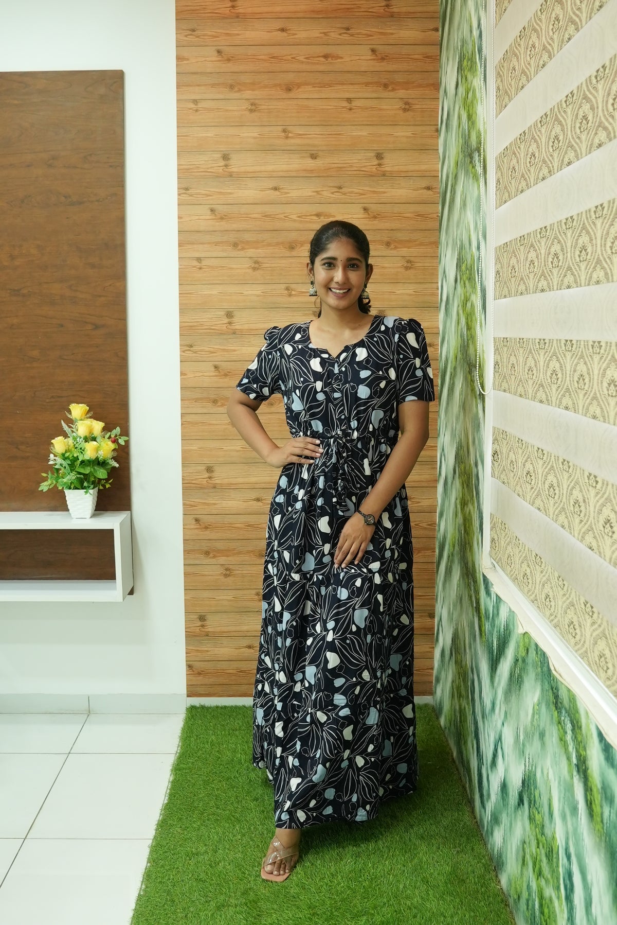 Stylish Arrivals Rayon Gathering Frock Model Night Gown's | Front Adjustable Gathering Style Rope Rope | Puff Sleeve | Trending Collection's for Stylish Women's (GFK)