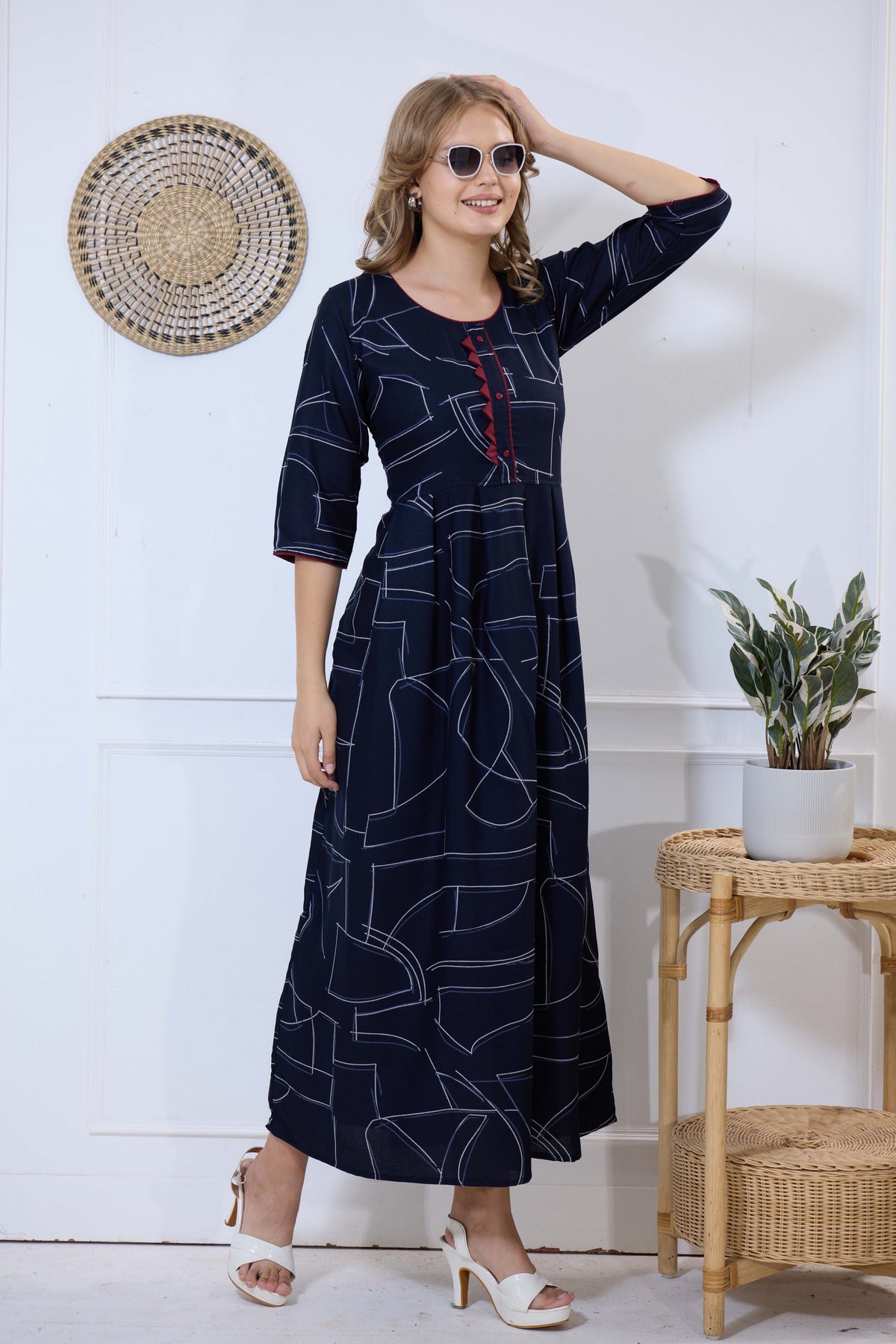 Alpine KURTI Style | Beautiful Stylish KURTI Model | Long 3/4 Sleeve & Side Pocket | Fresh Collection's for Stylish Women's (AK-3/4)