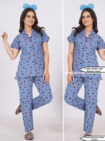 MANGAI Stylish HOSIERY Collar Night Suits | Stylish Print's All Over | Top & Bottom Set | Half Sleeve | Trendy Night Suits for Stylish Women's (HCPS)