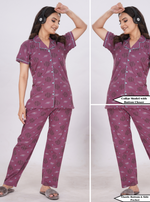 MANGAI Stylish HOSIERY Collar Night Suits | Stylish Print's All Over | Top & Bottom Set | Half Sleeve | Trendy Night Suits for Stylish Women's (HCPS)