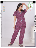 MANGAI Stylish HOSIERY Collar Night Suits | Stylish Print's All Over | Top & Bottom Set | Half Sleeve | Trendy Night Suits for Stylish Women's (HCPS)
