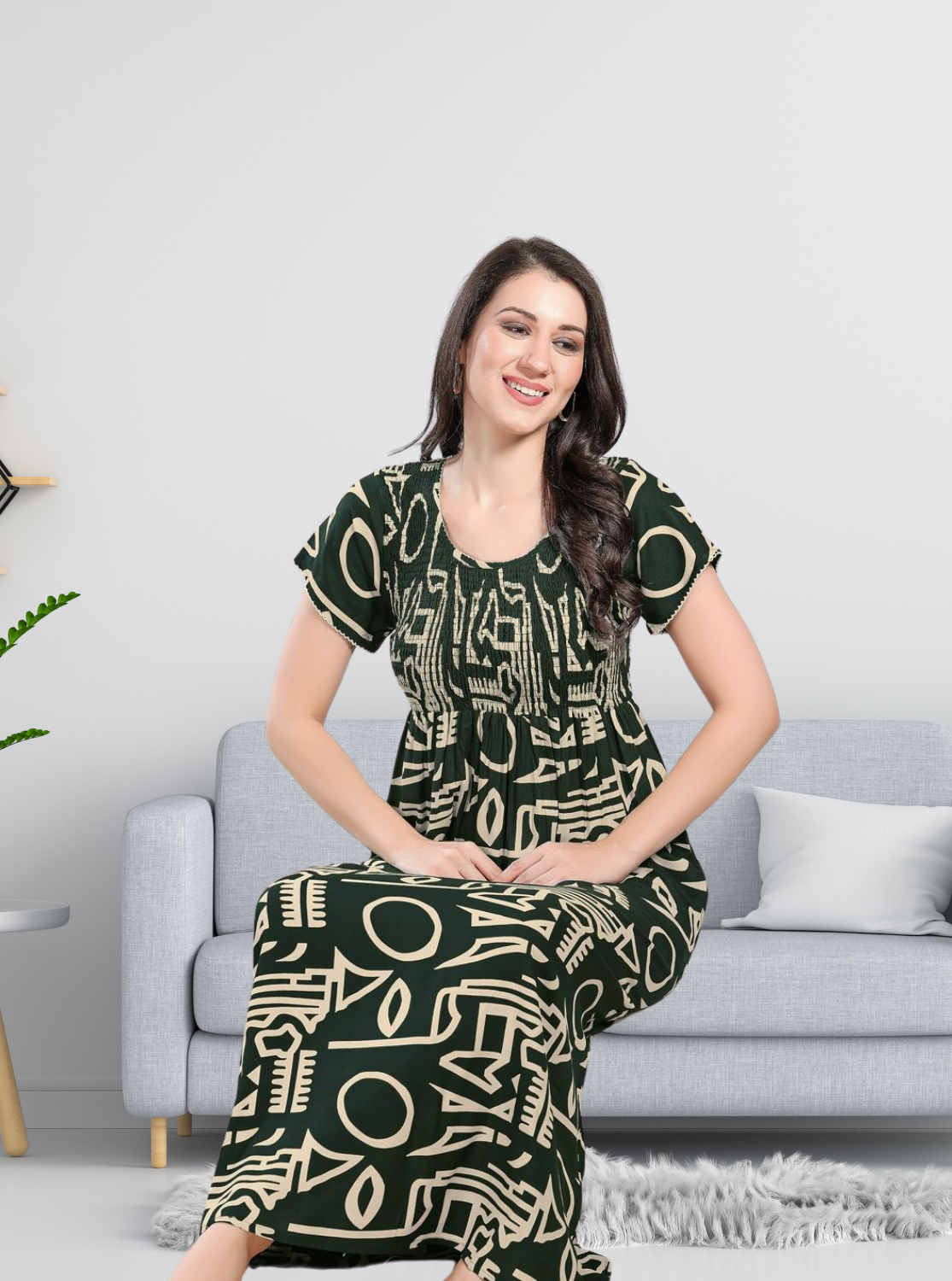 MANGAI Premium RAYON Smocking Nighty | Beautiful Pleated Design | Side Pocket | Stylish Nighty for Trendy Women's | Your Perfect Nightwear Collection's (RYS)