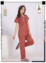 MANGAI Stylish HOSIERY Collar Night Suits | Stylish Print's All Over | Top & Bottom Set | Half Sleeve | Trendy Night Suits for Stylish Women's (HCPS)