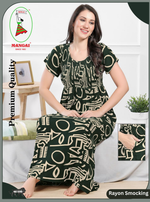 MANGAI Premium RAYON Smocking Nighty | Beautiful Pleated Design | Side Pocket | Stylish Nighty for Trendy Women's | Your Perfect Nightwear Collection's (RYS)