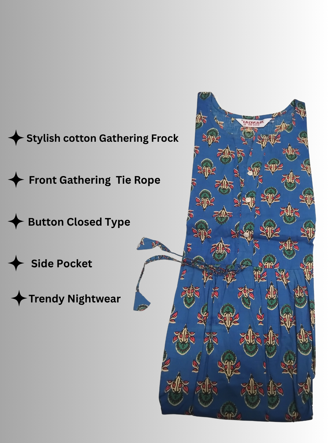 Cotton Gathering Frock for Summer Arrivals | Side Pocket | Elegant Casual Night Wear for Trendy Women's (FKC)
