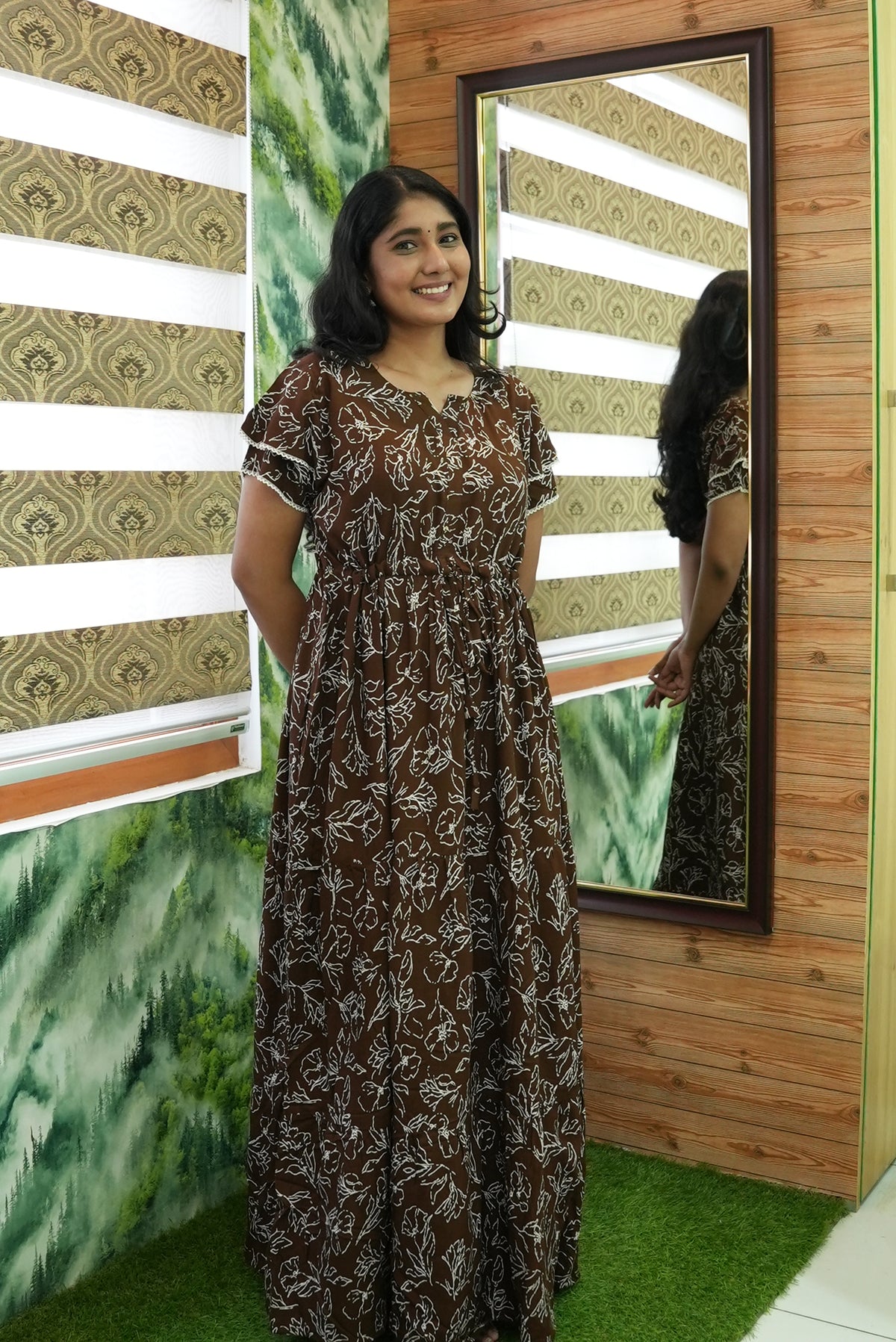 Stylish Arrivals Rayon Gathering Frock Model Night Gown's | Front Adjustable Gathering Style Rope Rope | Double Layer Sleeve | Trending Collection's for Stylish Women's (GFK)