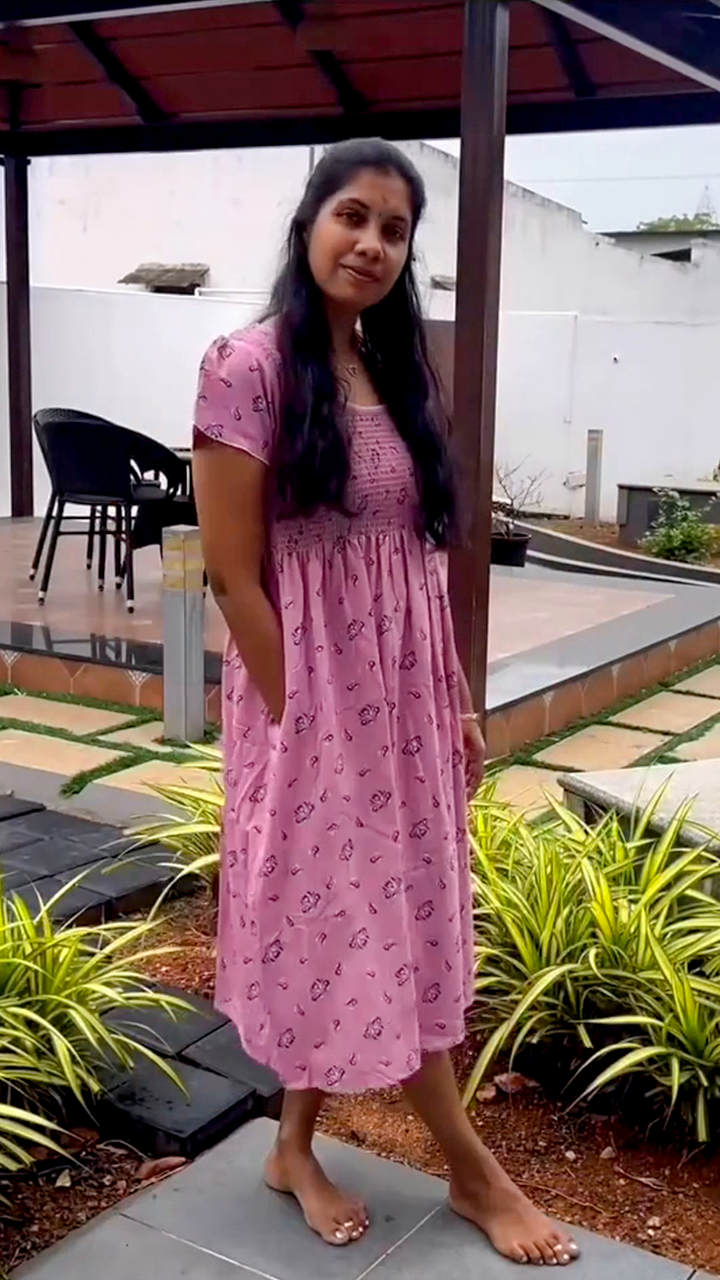 Alpine Smocking Maxi Frock Model Nightgown for Trendy Women's & Teenage Girl's | Stretchable Comfort to Body Fit | Side Pocket & Stylish Round Neck MAXI Gown for Women's Teenage Girl's (ASM)