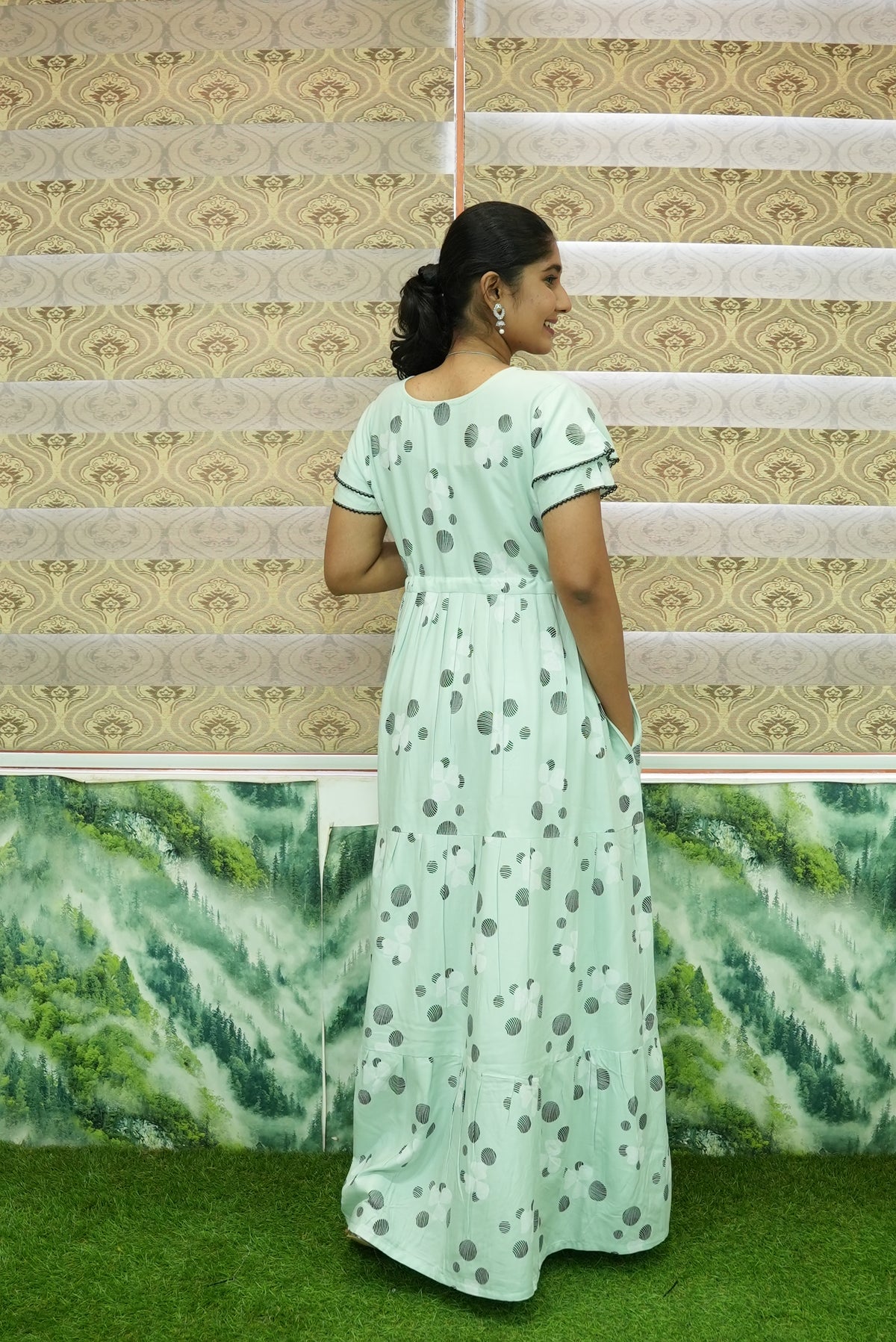 Stylish Arrivals Rayon Gathering Frock Model Night Gown's | Front Adjustable Gathering Style Rope Rope | Double Layer Sleeve | Trending Collection's for Stylish Women's (GFK)