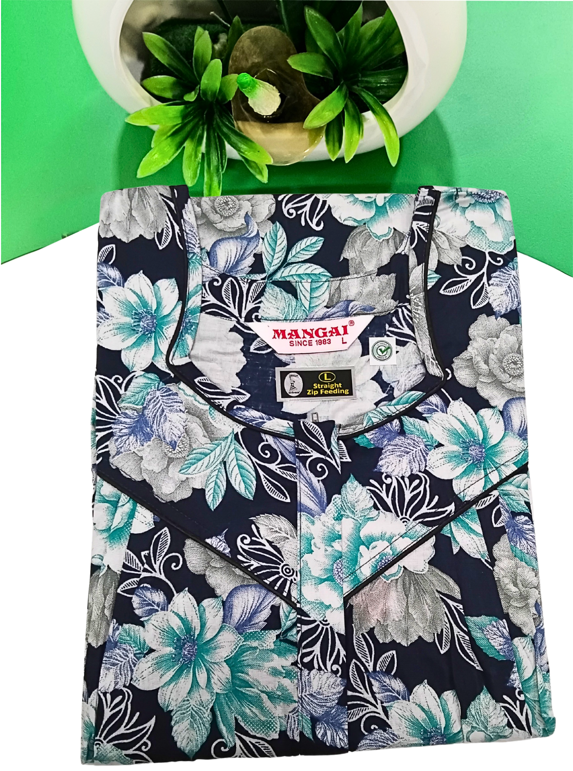 MANGAI Cotton Straight Zip Feeding Nighty |Post Pregnancy | Comfort and Style | Pleated Model | Soft Cotton Feeding Nighties (STF)