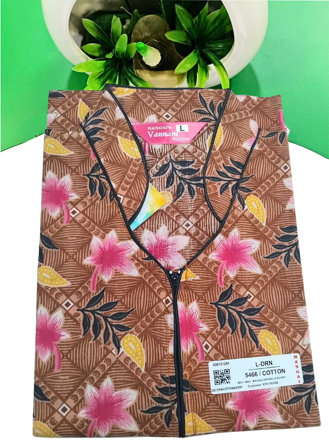 MANGAI Daily Wear Casual Comfort Fit Cotton Printed Nighties | Front open Zipper Model| Slit Open & Neck Collar Comfort Fit Daily Wear Nighties (DRN)