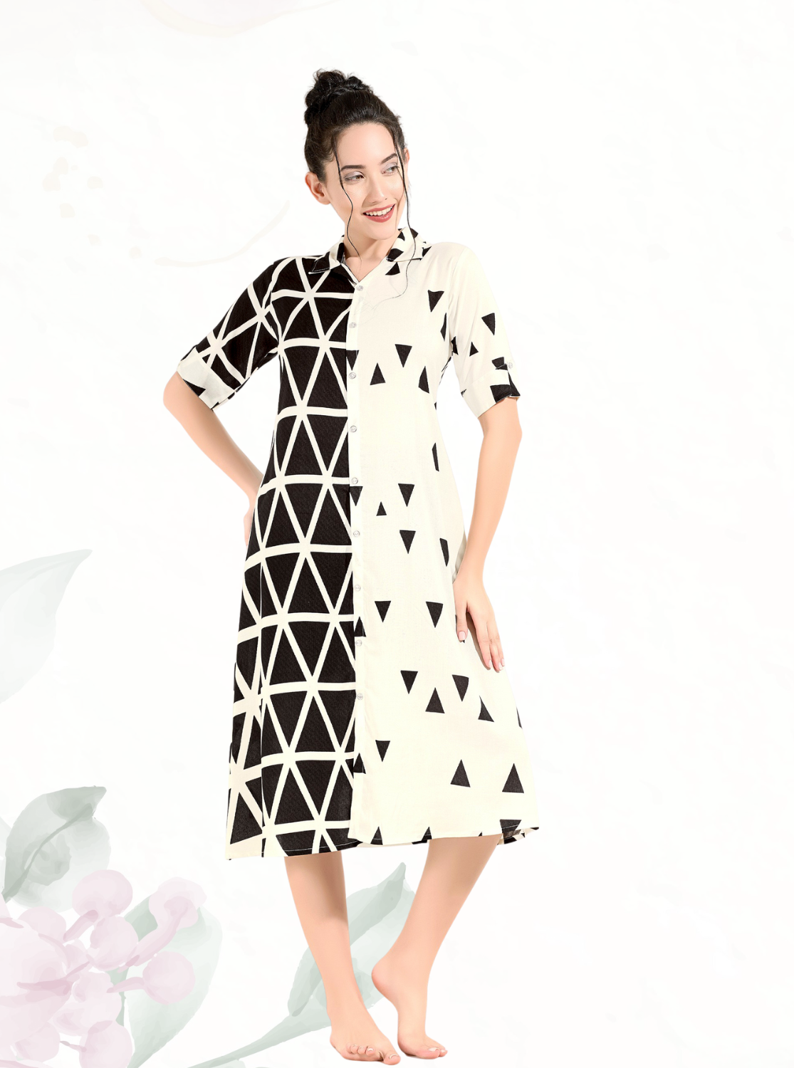 MANGAI Premium Rayon Collar MAXI Nighty for Women | Long Sleeve Stylish Nightwear for Women and Teenager | Perfect Stylish Nightwear (CM)