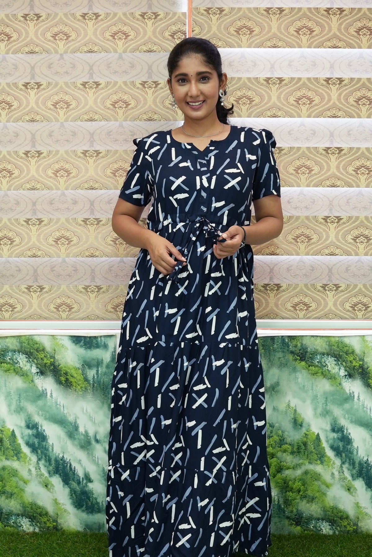 Stylish Arrivals Rayon Gathering Frock Model Night Gown's | Front Adjustable Gathering Style Rope Rope | Puff Sleeve | Trending Collection's for Stylish Women's (GFK)