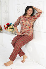 MANGAI Premium Cotton Printed Night Suits | Stylish Print's All Over | Top & Bottom Set | 3/4 Sleeve | Trendy Night Suits for Stylish Women's (CNS)