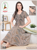 MANGAI Premium RAYON Smocking Nighty | Beautiful Pleated Design | Side Pocket | Stylish Nighty for Trendy Women's | Your Perfect Nightwear Collection's (RYS)