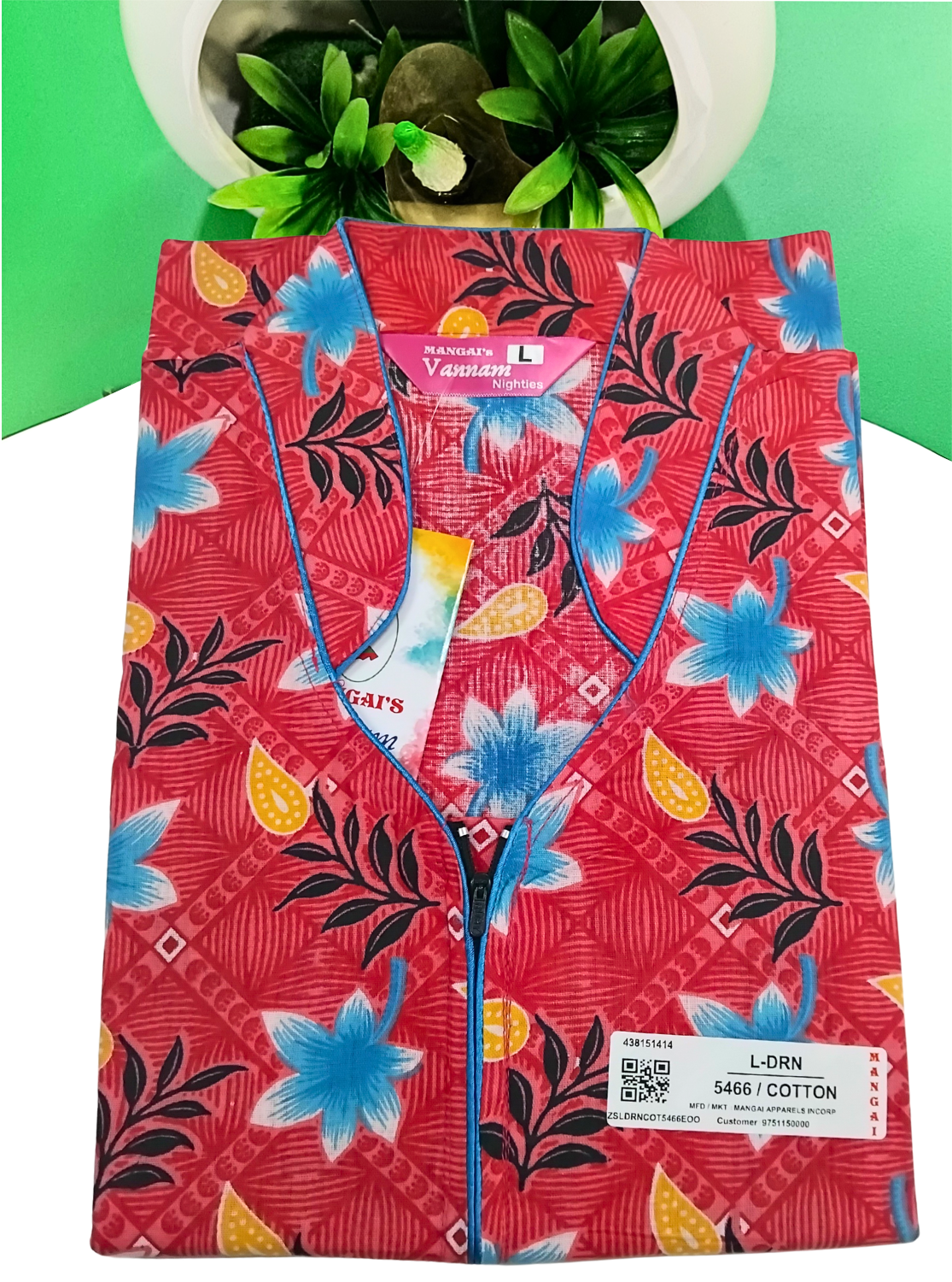 MANGAI Daily Wear Casual Comfort Fit Cotton Printed Nighties | Front open Zipper Model| Slit Open & Neck Collar Comfort Fit Daily Wear Nighties (DRN)