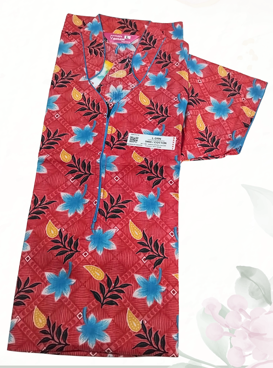 MANGAI Daily Wear Casual Comfort Fit Cotton Printed Nighties | Front open Zipper Model| Slit Open & Neck Collar Comfort Fit Daily Wear Nighties (DRN)