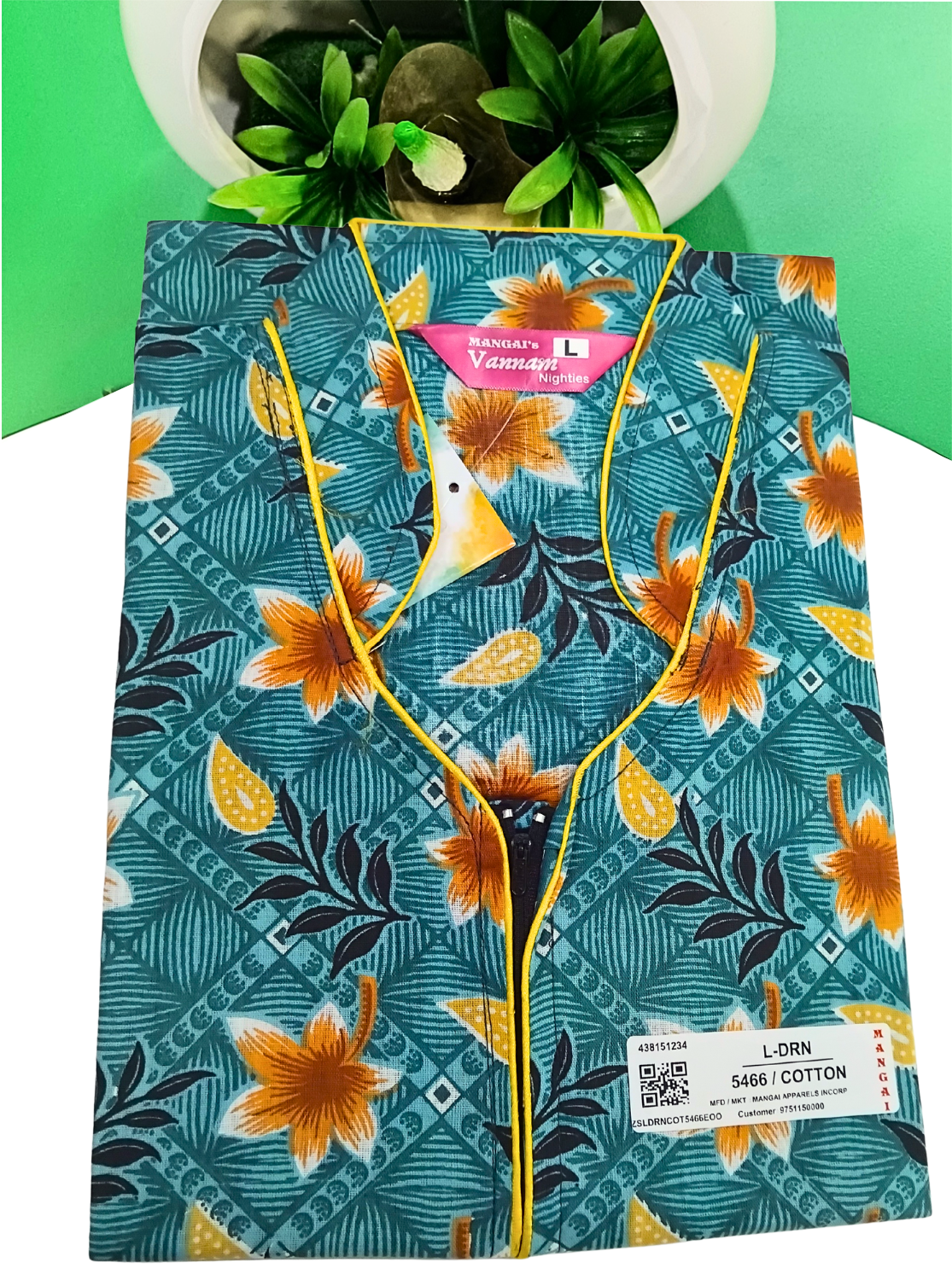 MANGAI Daily Wear Casual Comfort Fit Cotton Printed Nighties | Front open Zipper Model| Slit Open & Neck Collar Comfort Fit Daily Wear Nighties (DRN)