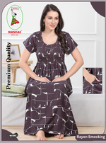 MANGAI Premium RAYON Smocking Nighty | Beautiful Pleated Design | Side Pocket | Stylish Nighty for Trendy Women's | Your Perfect Nightwear Collection's (RYS)