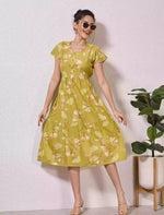 Alpine Petal Sleeve Floral Printed Maxi Dress Side Pocket - Mangai Nighties