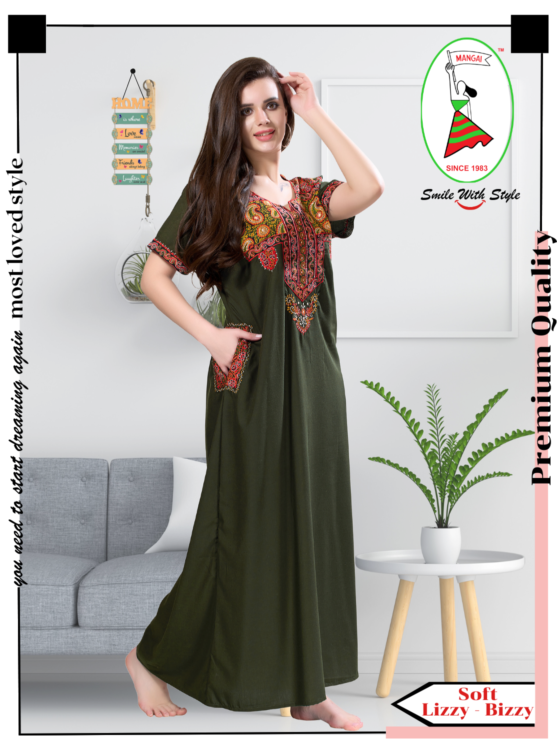 MANGAI Premium KARACHI Embroidery Nighties | Beautiful Embroidery Design's | Branded Quality | Half Sleeve | Regular Model | Stylish Nightdress for Women (KEM)
