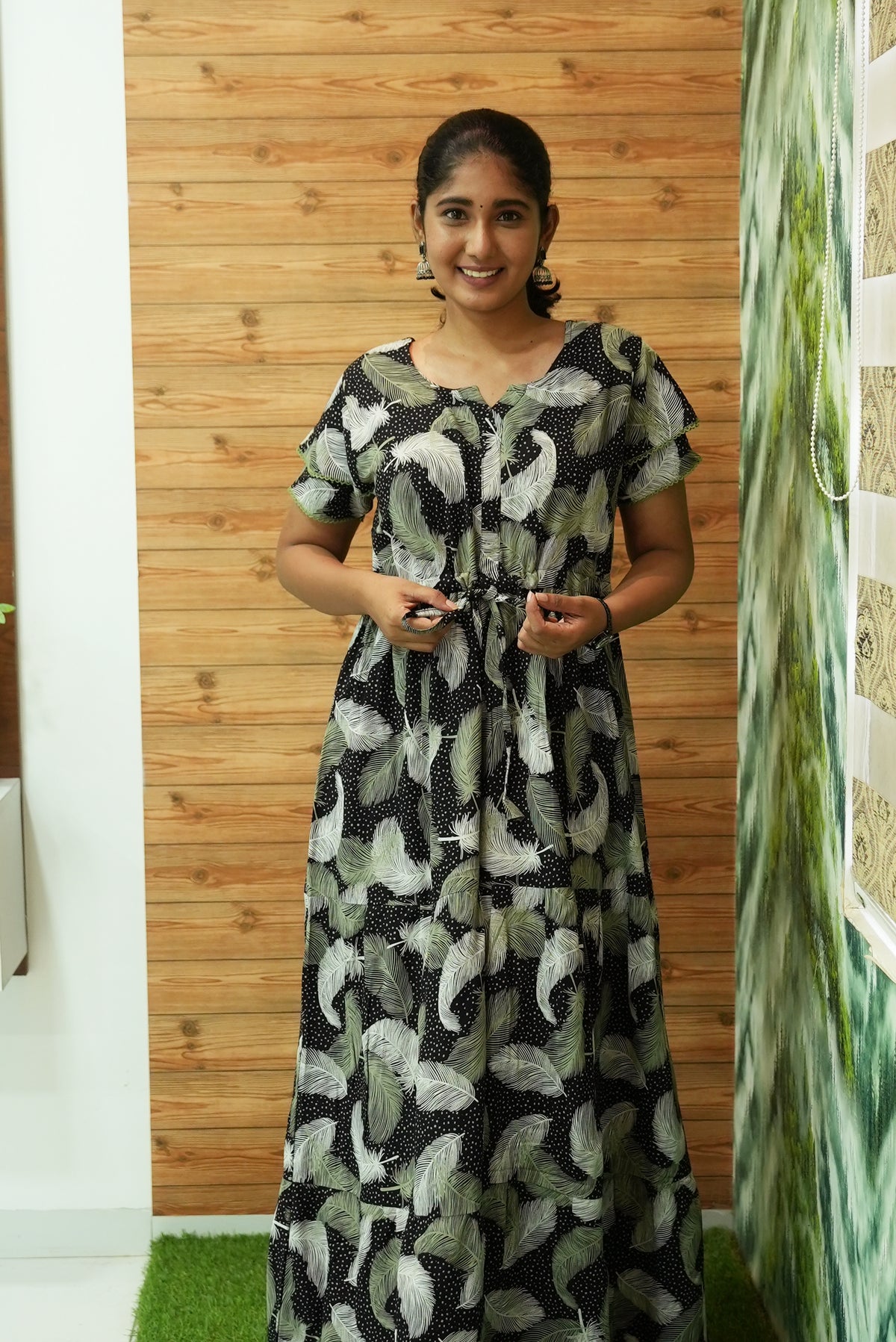 Stylish Arrivals Rayon Gathering Frock Model Night Gown's | Front Adjustable Gathering Style Rope Rope | Double Layer Sleeve | Trending Collection's for Stylish Women's (GFK)