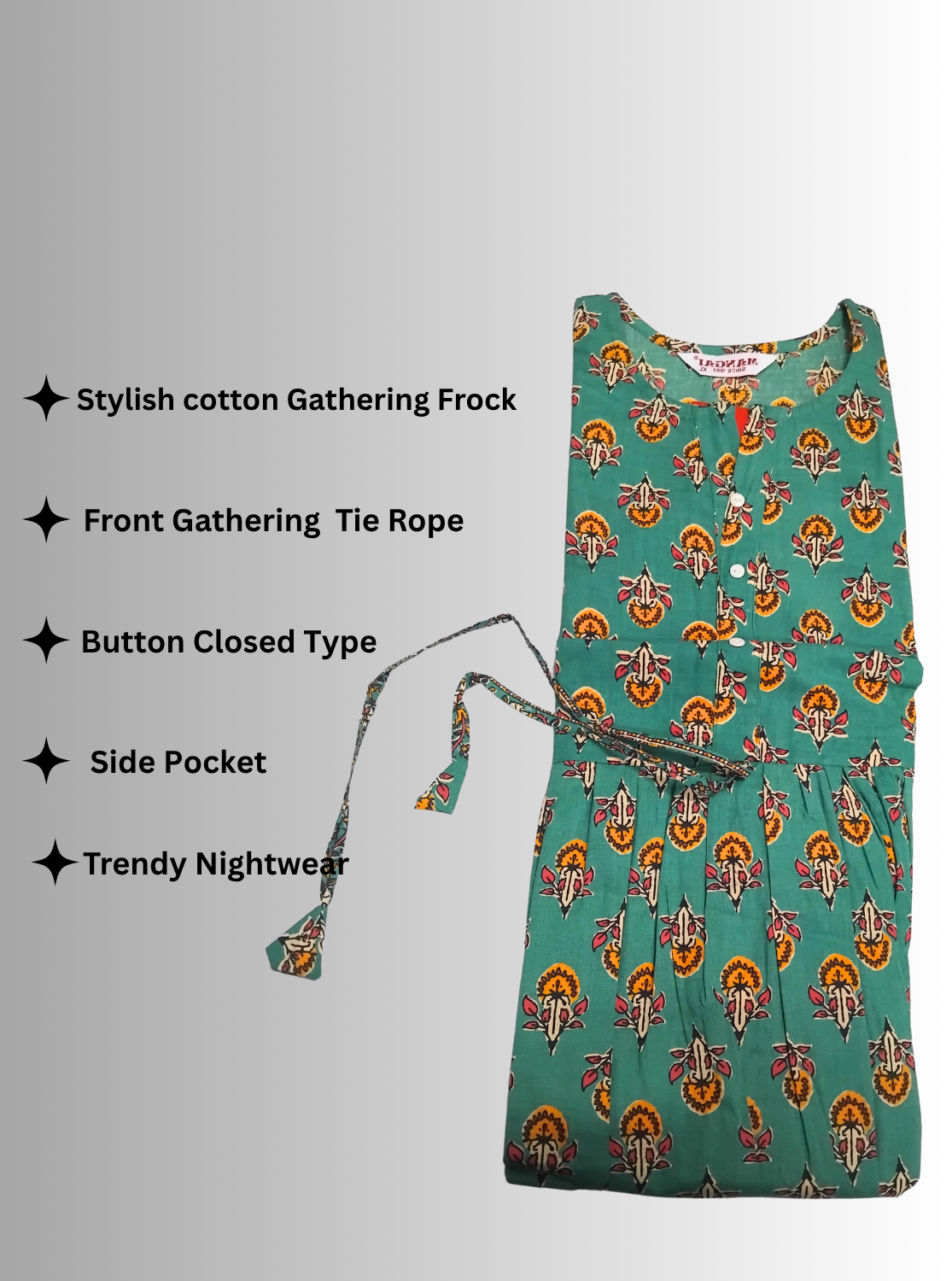 Cotton Gathering Frock for Summer Arrivals | Side Pocket | Elegant Casual Night Wear for Trendy Women's (FKC)