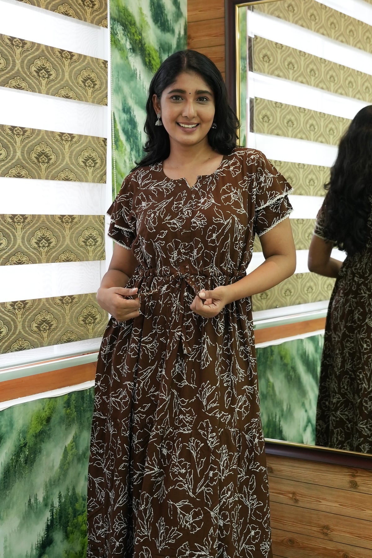 Stylish Arrivals Rayon Gathering Frock Model Night Gown's | Front Adjustable Gathering Style Rope Rope | Double Layer Sleeve | Trending Collection's for Stylish Women's (GFK)