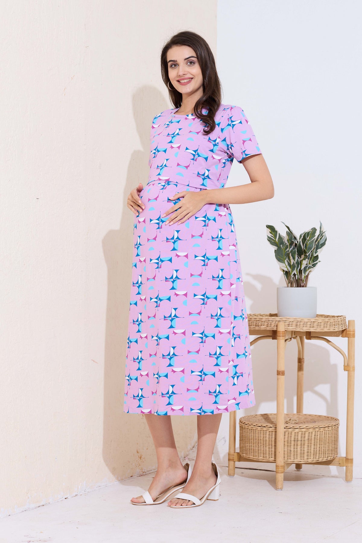 MANGAI HOSIERY Cotton Zipless Feeding Wear | Fancy Sleeve with Round Neck | Flap Open Zipless Feeding wear for Pregnancy Women (MMG)