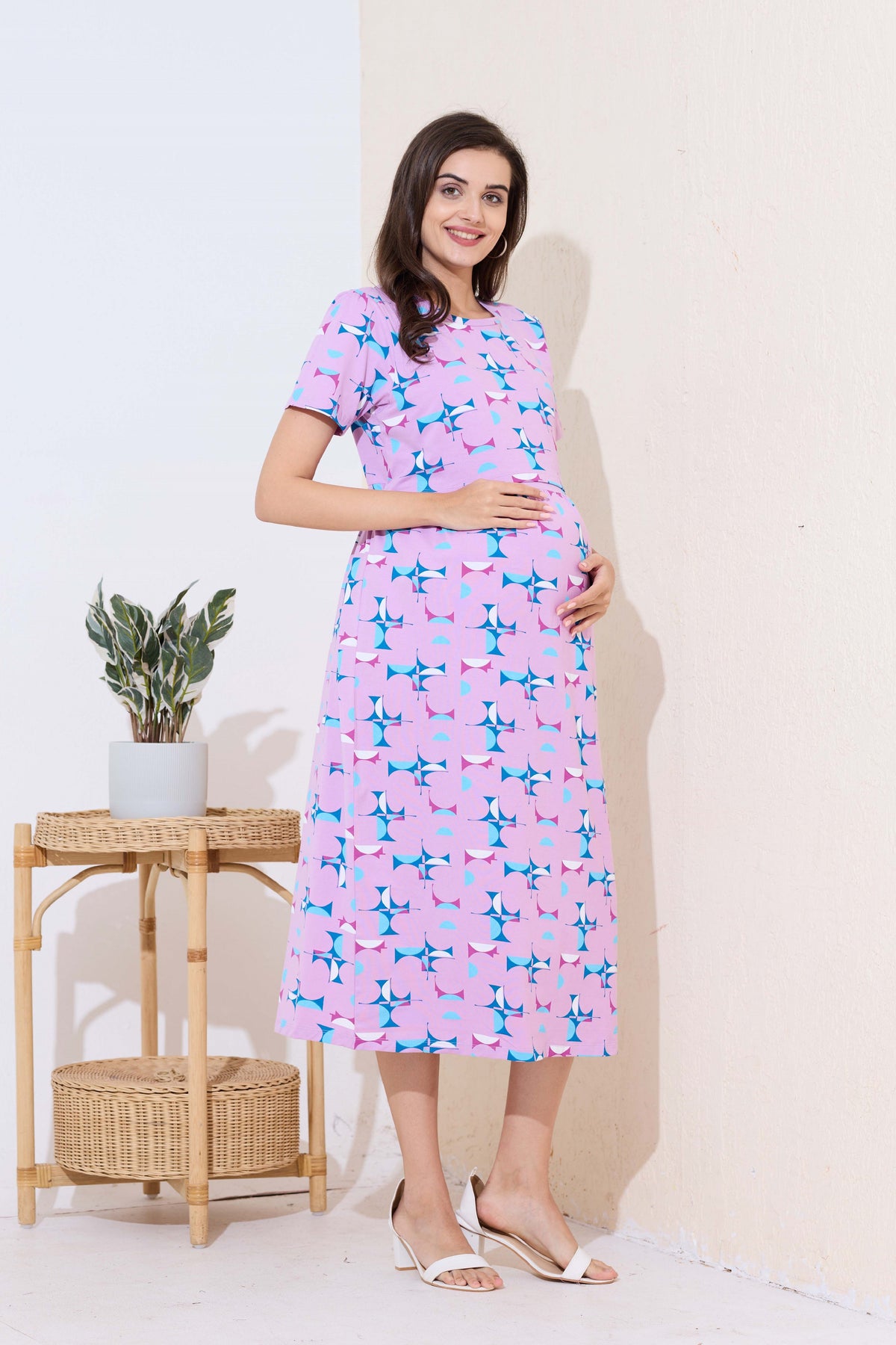 MANGAI HOSIERY Cotton Zipless Feeding Wear | Fancy Sleeve with Round Neck | Flap Open Zipless Feeding wear for Pregnancy Women (MMG)