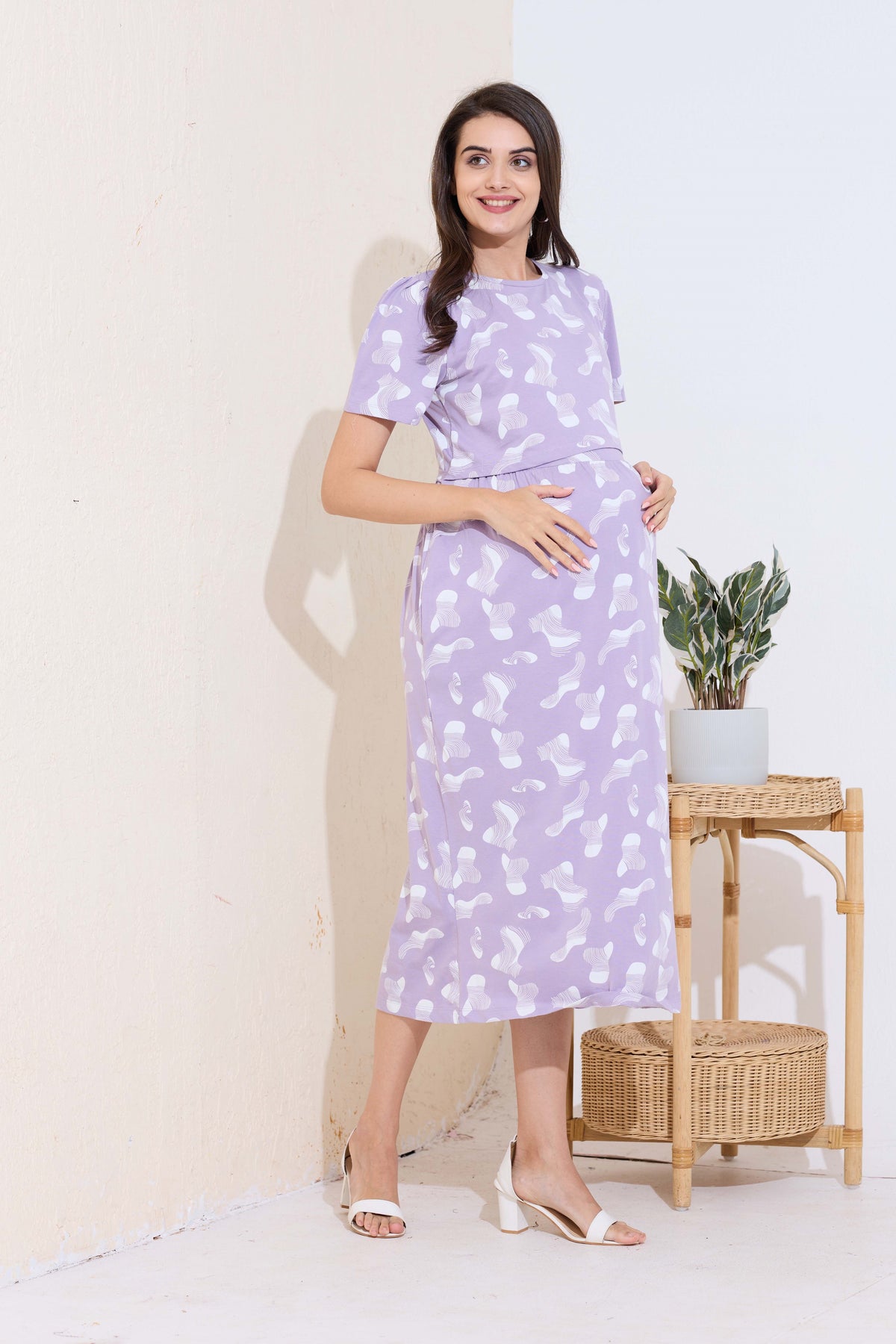 MANGAI HOSIERY Cotton Zipless Feeding Wear | Fancy Sleeve with Round Neck | Flap Open Zipless Feeding wear for Pregnancy Women (MMG)