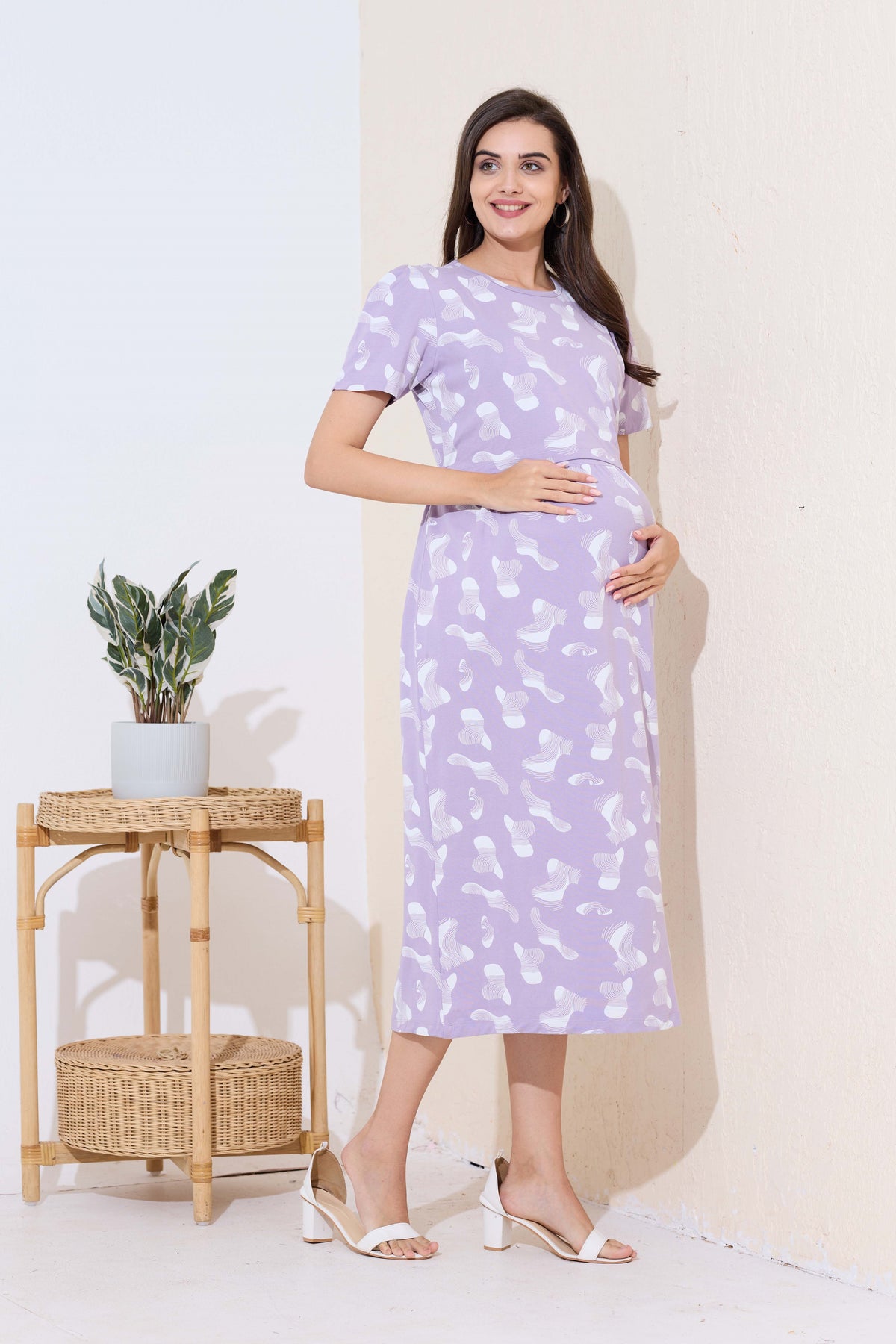 MANGAI HOSIERY Cotton Zipless Feeding Wear | Fancy Sleeve with Round Neck | Flap Open Zipless Feeding wear for Pregnancy Women (MMG)