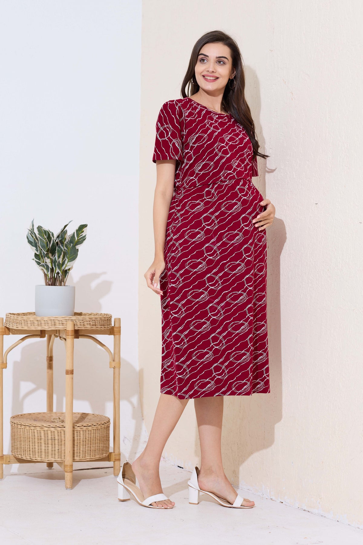 MANGAI HOSIERY Cotton Zipless Feeding Wear | Fancy Sleeve with Round Neck | Flap Open Zipless Feeding wear for Pregnancy Women (MMG)