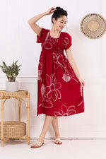 MANGAI Premium Rayon MAXI Frock Smocking Night Gown | Stretchable & Comfort Fit | Fancy Pleated Style with Side Pocket | Round Neck Nightwear for Stylish Women (SRM)