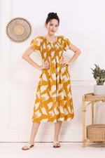 MANGAI Premium Rayon MAXI Frock Smocking Night Gown | Stretchable & Comfort Fit | Fancy Pleated Style with Side Pocket | Round Neck Nightwear for Stylish Women (SRM)