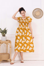 MANGAI Premium Rayon MAXI Frock Smocking Night Gown | Stretchable & Comfort Fit | Fancy Pleated Style with Side Pocket | Round Neck Nightwear for Stylish Women (SRM)