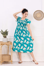 MANGAI Premium Rayon MAXI Frock Smocking Night Gown | Stretchable & Comfort Fit | Fancy Pleated Style with Side Pocket | Round Neck Nightwear for Stylish Women (SRM)