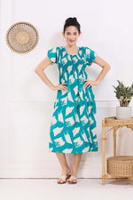 MANGAI Premium Rayon MAXI Frock Smocking Night Gown | Stretchable & Comfort Fit | Fancy Pleated Style with Side Pocket | Round Neck Nightwear for Stylish Women (SRM)