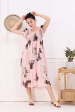 MANGAI Premium Rayon MAXI Frock Smocking Night Gown | Stretchable & Comfort Fit | Fancy Pleated Style with Side Pocket | Round Neck Nightwear for Stylish Women (SRM)