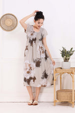 MANGAI Premium Rayon MAXI Frock Smocking Night Gown | Stretchable & Comfort Fit | Fancy Pleated Style with Side Pocket | Round Neck Nightwear for Stylish Women (SRM)