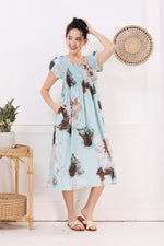 MANGAI Premium Rayon MAXI Frock Smocking Night Gown | Stretchable & Comfort Fit | Fancy Pleated Style with Side Pocket | Round Neck Nightwear for Stylish Women (SRM)